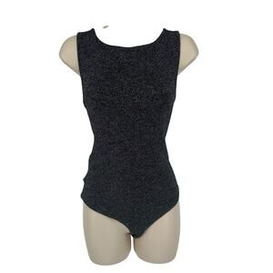 NWOT Black Tape_ Black Metallic Tank Bodysuit SZ XL